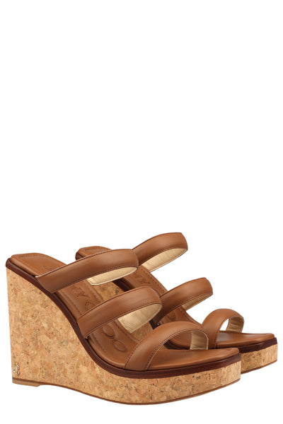 JIMMY CHOO LEATHER WEDGE SANDALS