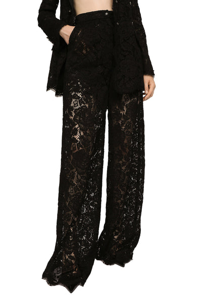 DOLCE&GABBANA FLARED BRANDED STRETCH LACE PANTS