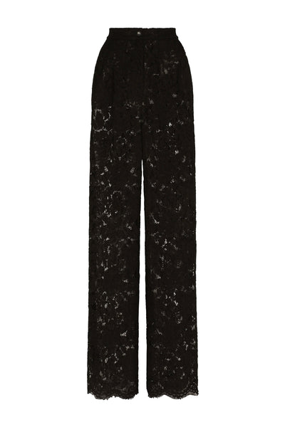 DOLCE&GABBANA FLARED BRANDED STRETCH LACE PANTS
