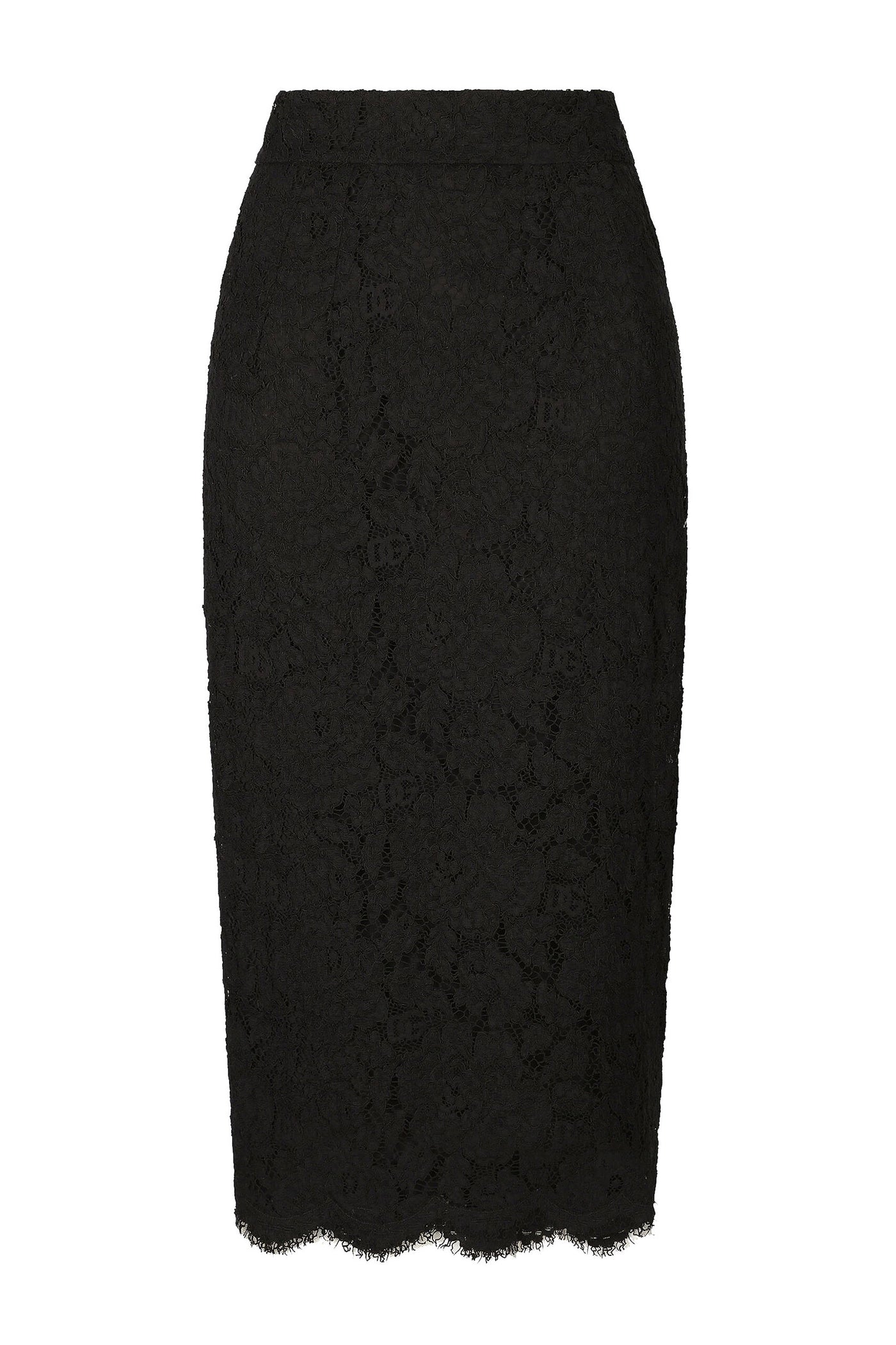 DOLCE&GABBANA BRANDED STRETCH LACE MIDI SKIRT