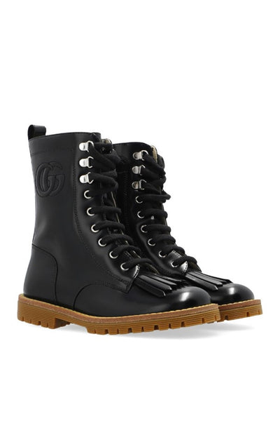 GUCCI KIDS LEATHER LACE-UP ANKLE BOOT