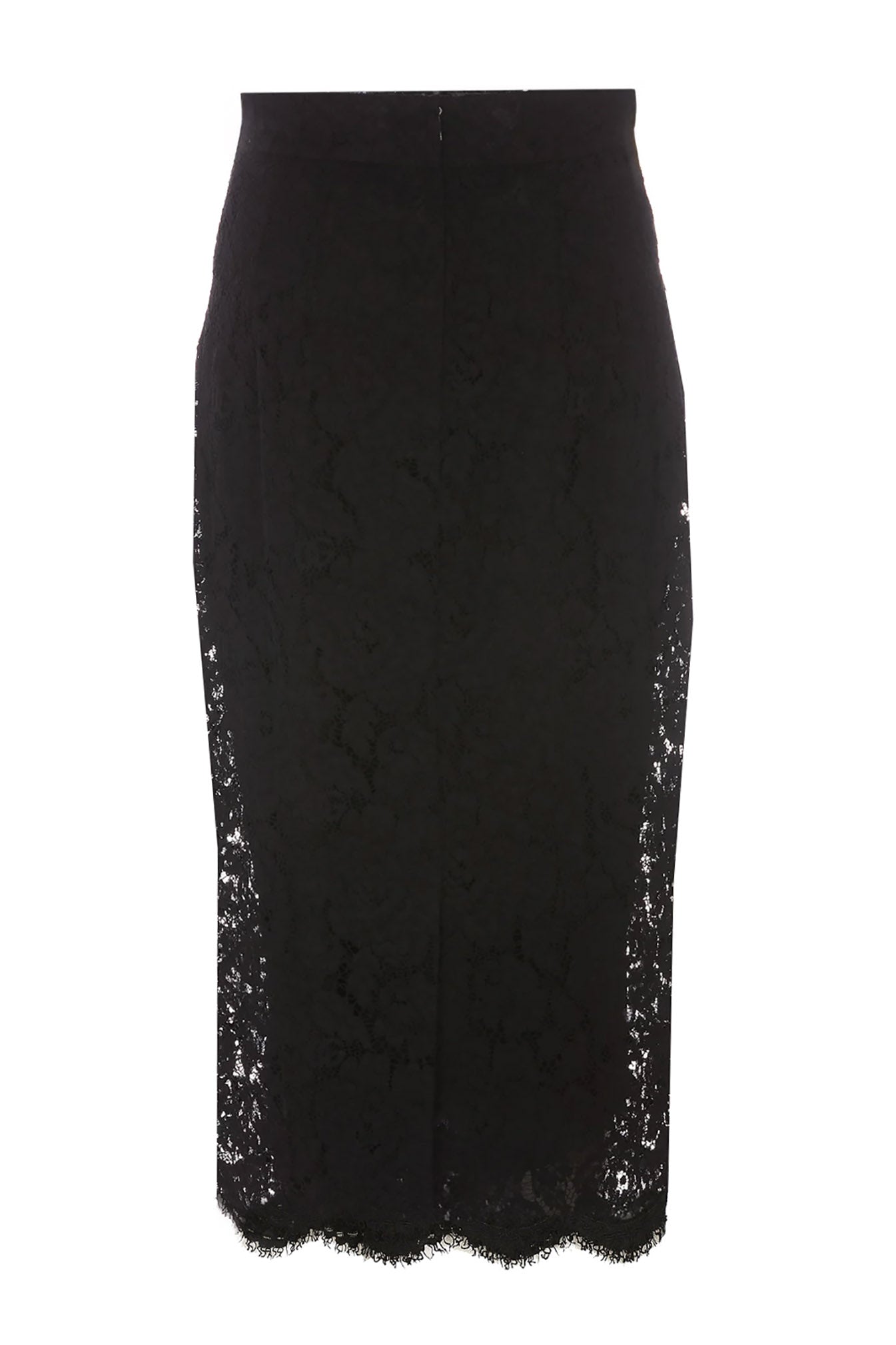 DOLCE&GABBANA BRANDED STRETCH LACE MIDI SKIRT