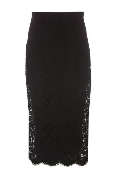 DOLCE & GABBANA BRANDED STRETCH LACE MIDI SKIRT