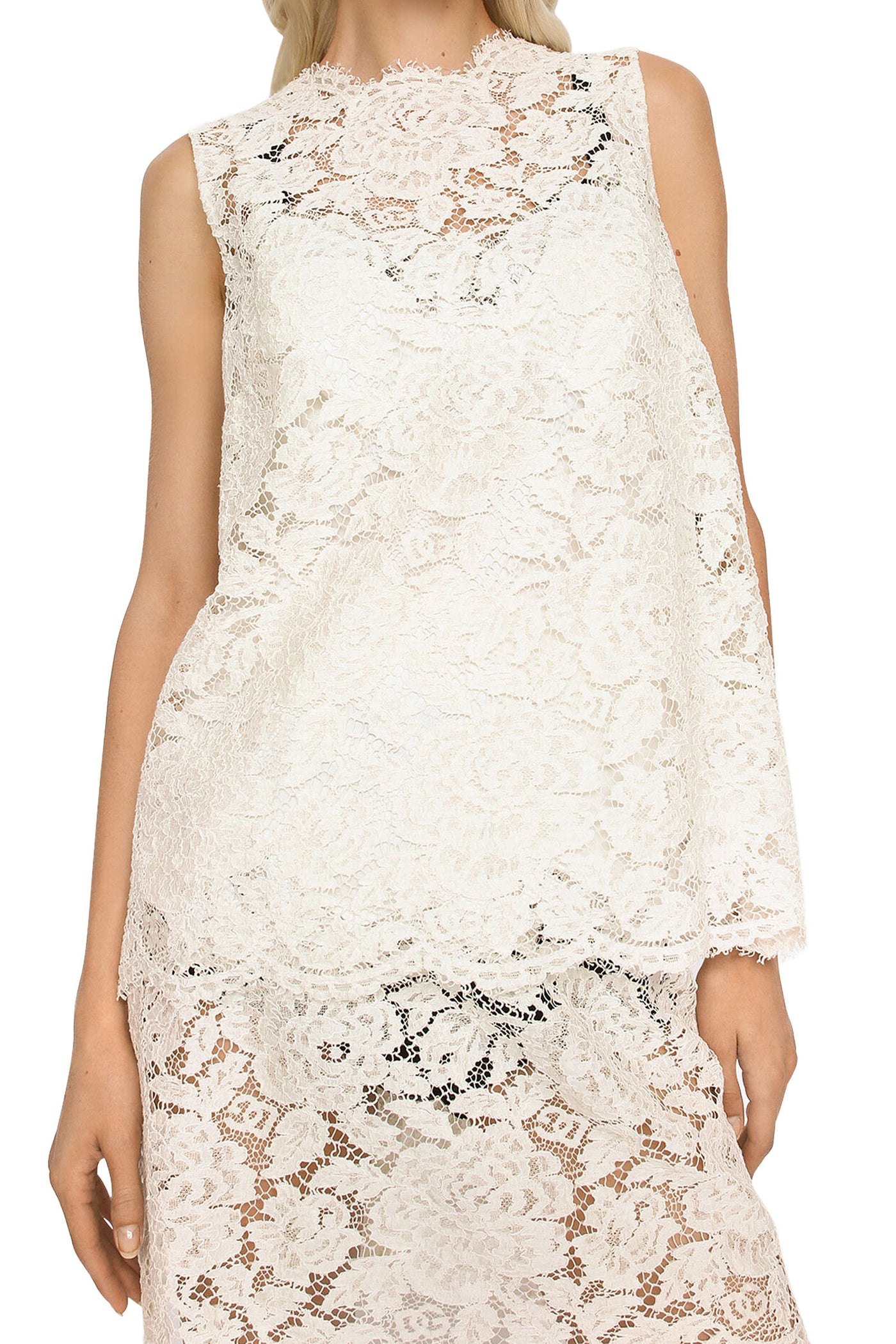 DOLCE&GABBANA BRANDED STRETCH LACE TOP