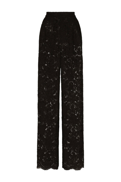 DOLCE&GABBANA FLARED BRANDED STRETCH LACE PANTS