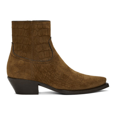 SAINT LAURENT LUKAS CROC SUEDE ANKLE BOOTS