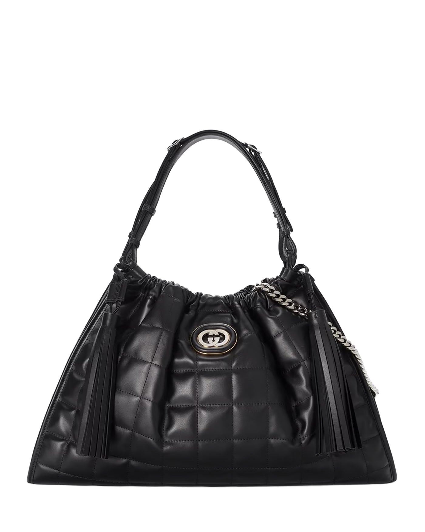 GUCCI DECO MEDIUM TOTE BAG IN BLACK QUILTED LEATHER