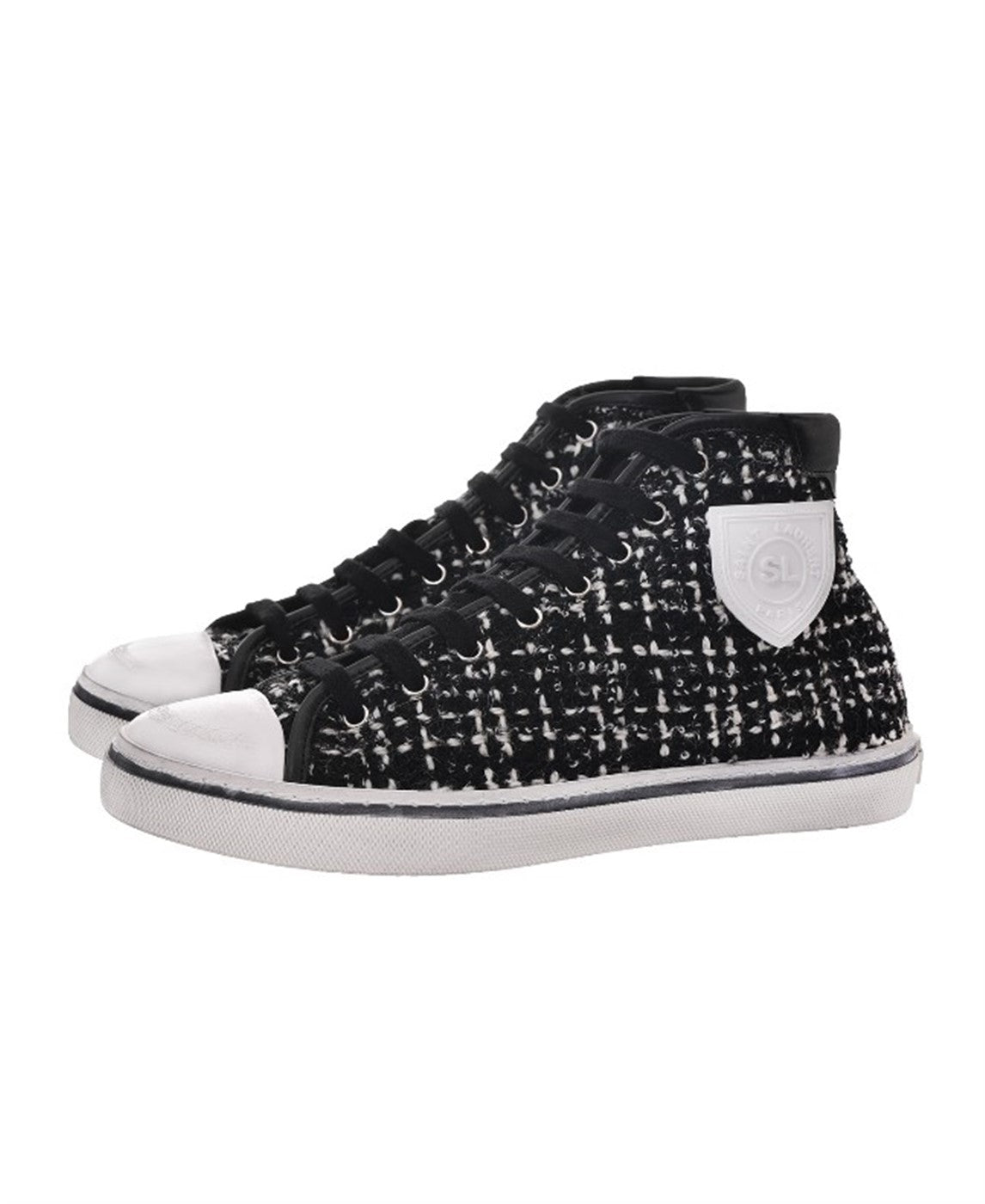 SAINT LAURENT TWEED HIGH TOP SNEAKERS