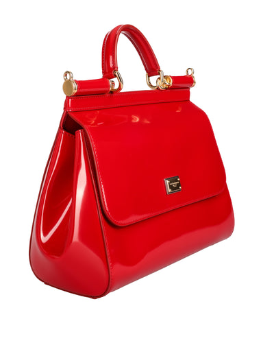 DOLCE & GABBANA SICILY MEDIUM PATENT LEATHER HANDBAG