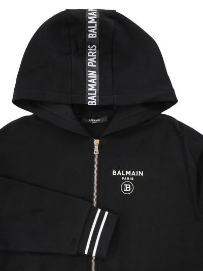 BALMAIN KIDS SWEATSHIRT WITH ZIP & HOOD