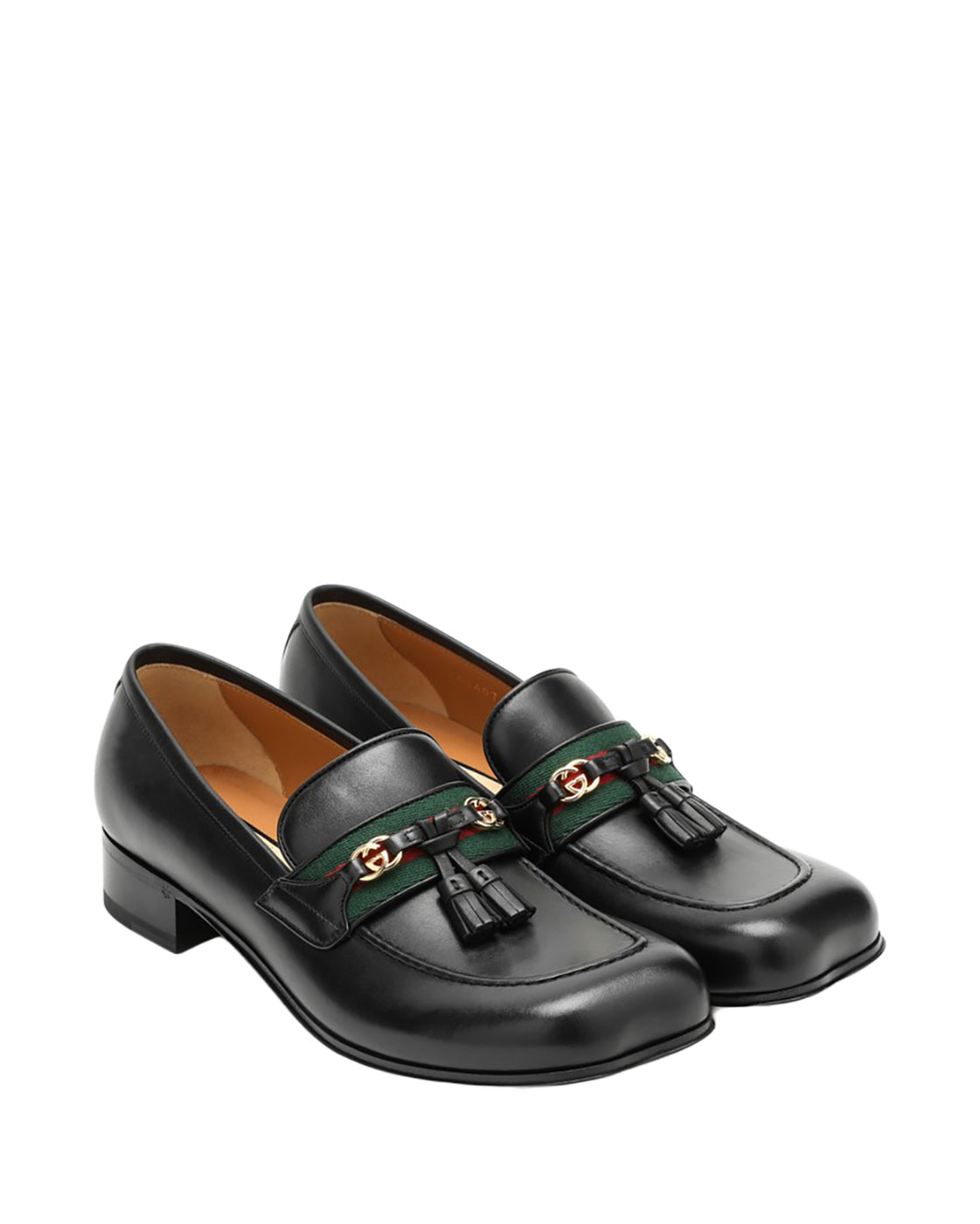 GUCCI BLACK MOCCASINS WITH GG CROSS AND WEB