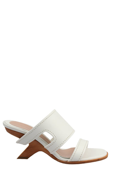 ALEXANDER MCQUEEN N.13 LEATHER SLIDE SANDALS WITH WOODEN HEEL IN WHITE