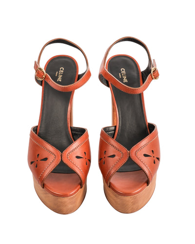 CELINE LEATHER LES BOIS WOODEN SANDAL