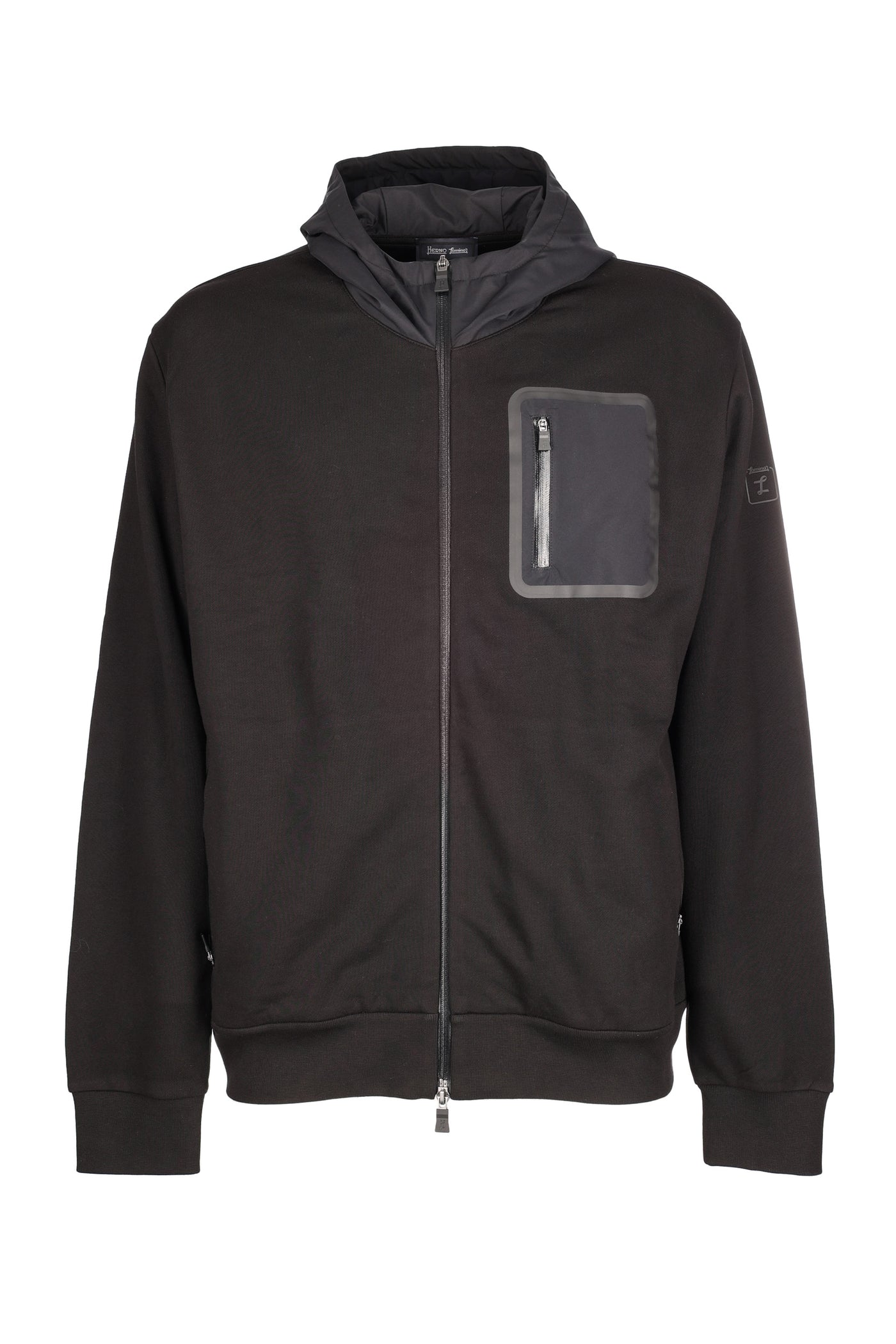 HERNO BLACK ZIP HOODED SWEATSHIRT