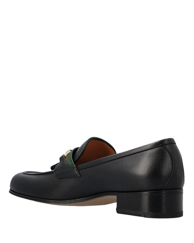 GUCCI BLACK MOCCASINS WITH GG CROSS AND WEB