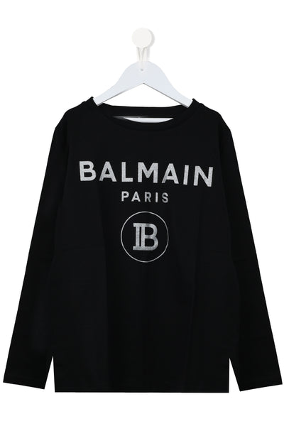 BALMAIN KIDS T-SHIRT LONG SLEEVE WITH LOGO