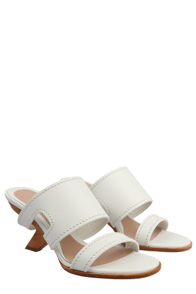 ALEXANDER MCQUEEN N.13 LEATHER SLIDE SANDALS WITH WOODEN HEEL IN WHITE