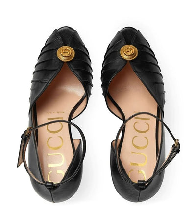 GUCCI LOGO PLAQUE 95MM LEATHER SANDALS