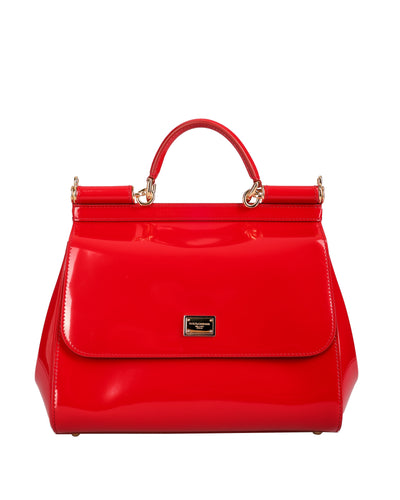 DOLCE & GABBANA SICILY MEDIUM PATENT LEATHER HANDBAG