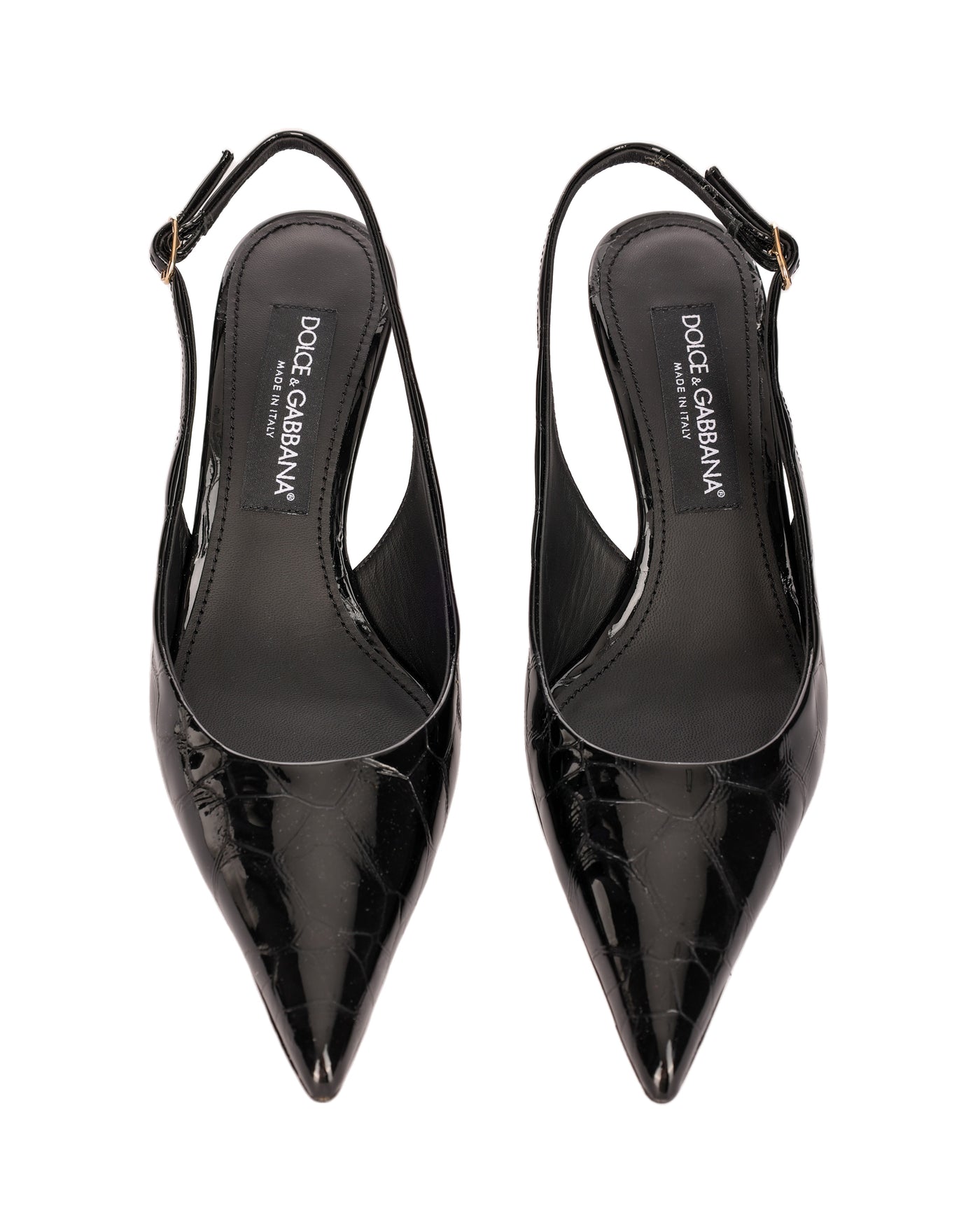 DOLCE & GABBANA LOLLO SLINGBACKS IN BLACK CROCK LEATHER