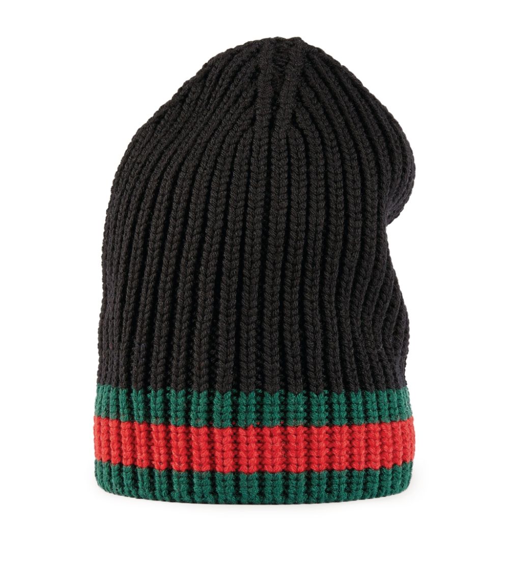 GUCCI WOOL WEB STRIPE BEANIE