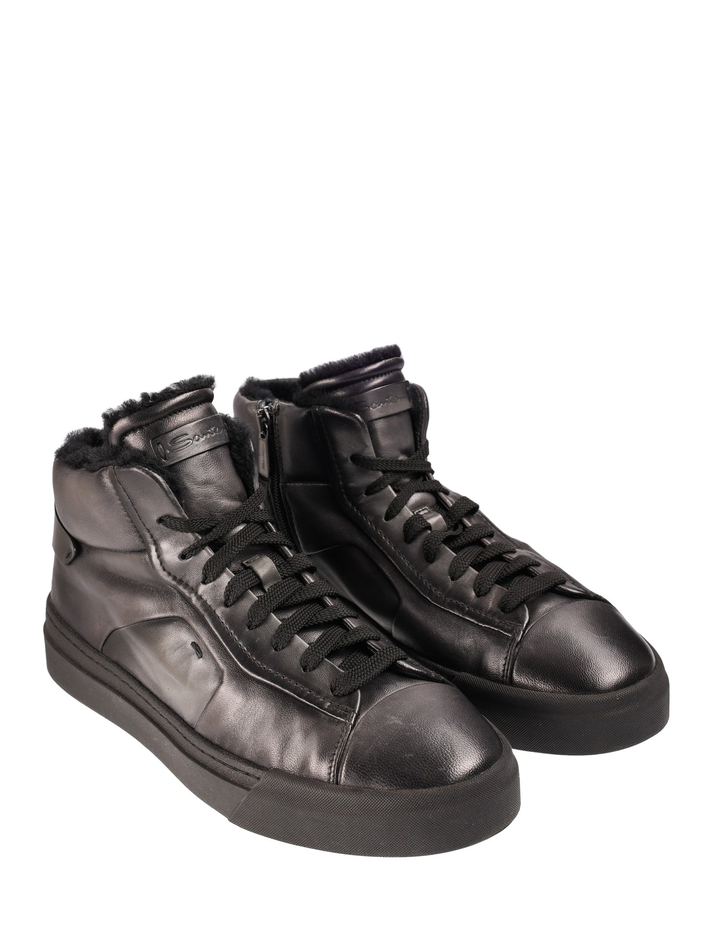 SANTONI LEATHER SNEAKERS