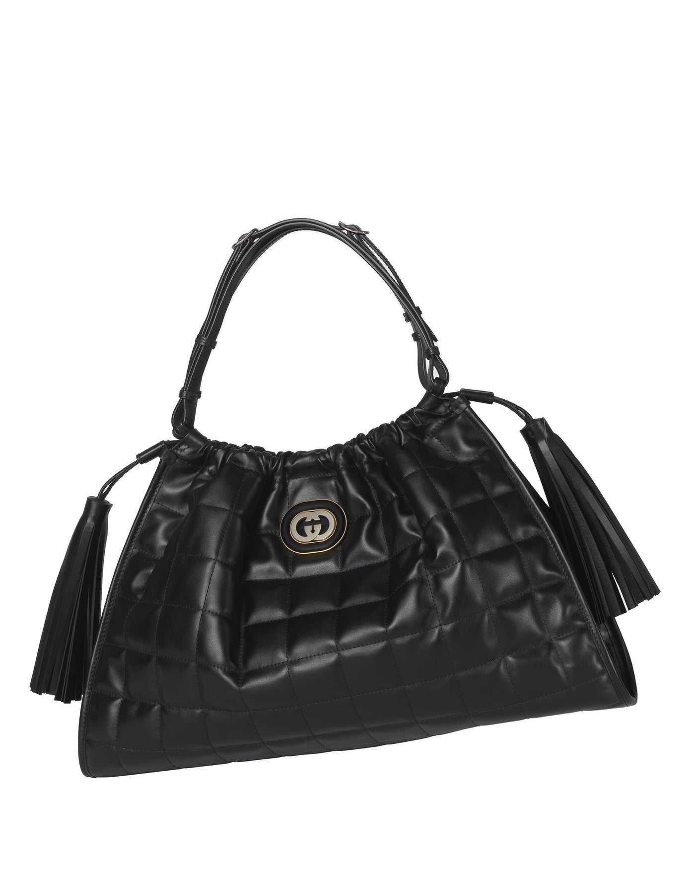 GUCCI DECO MEDIUM TOTE BAG IN BLACK QUILTED LEATHER