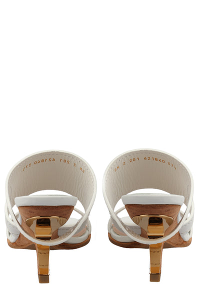 ALEXANDER MCQUEEN N.13 LEATHER SLIDE SANDALS WITH WOODEN HEEL IN WHITE