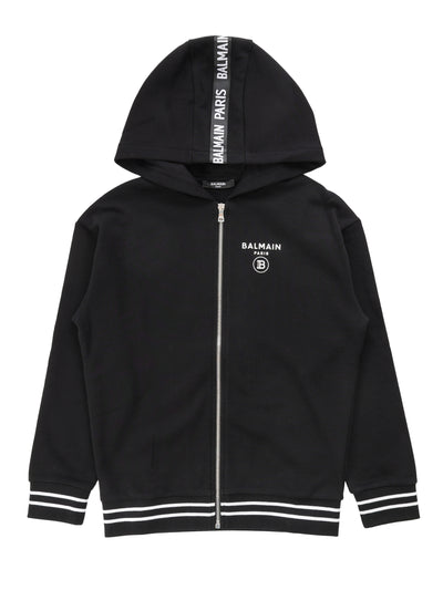 BALMAIN KIDS SWEATSHIRT WITH ZIP & HOOD