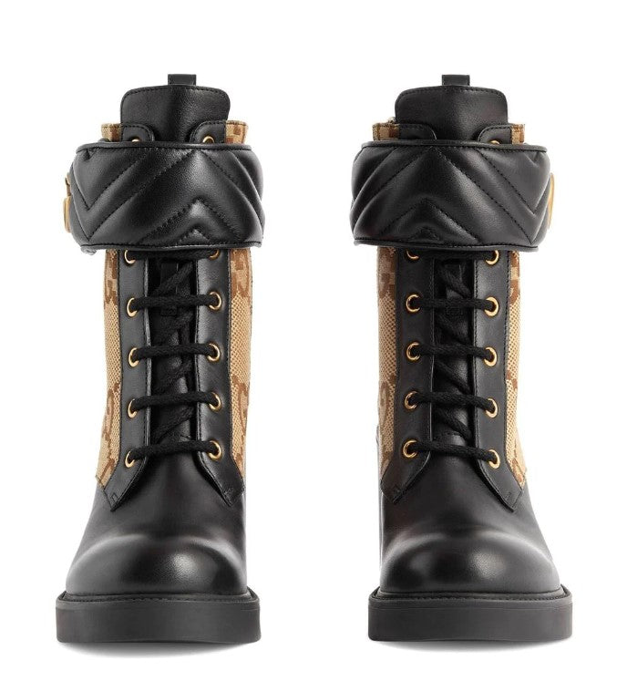 GUCCI MONOGRAM PANELLED ANKLE BOOTS