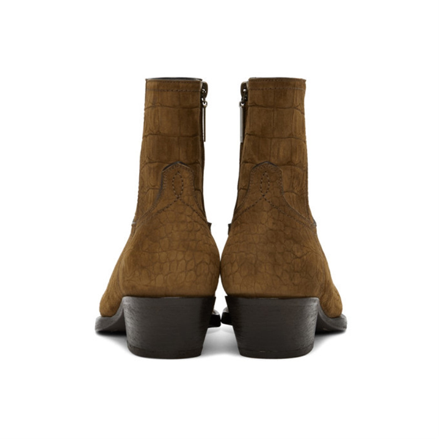 SAINT LAURENT LUKAS CROC SUEDE ANKLE BOOTS