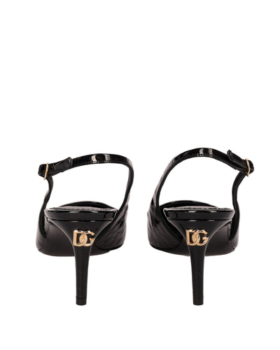 DOLCE & GABBANA LOLLO SLINGBACKS IN BLACK CROCK LEATHER