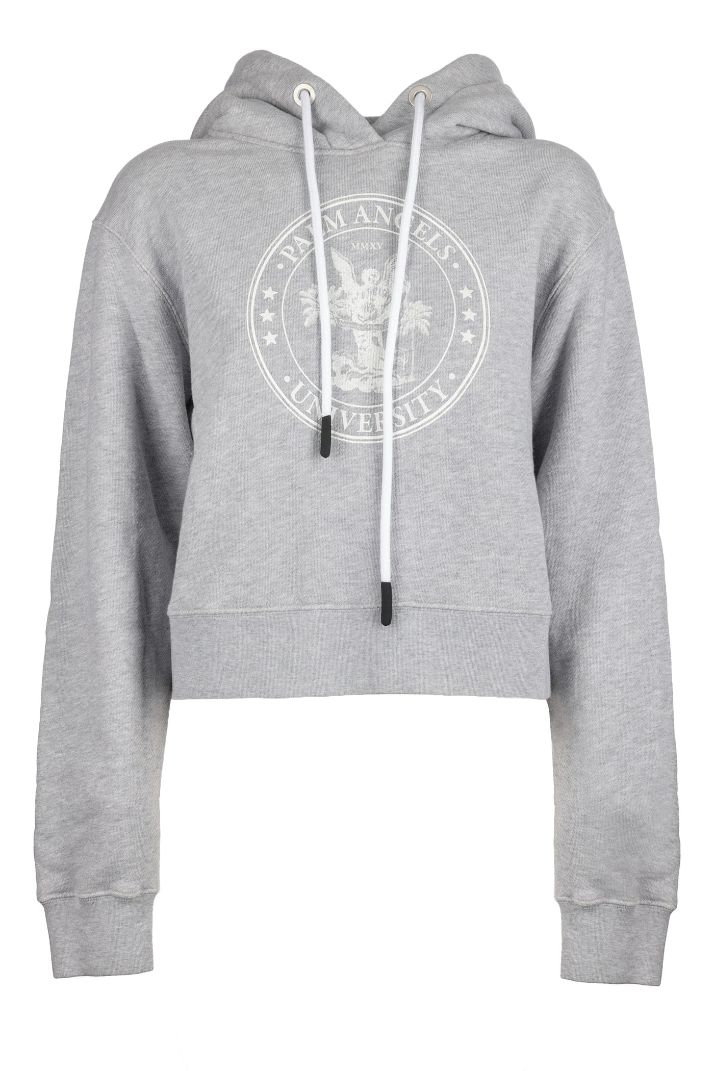 PALM ANGELS GRAY CROPPED SWEATSHIRT WITH HOOD 