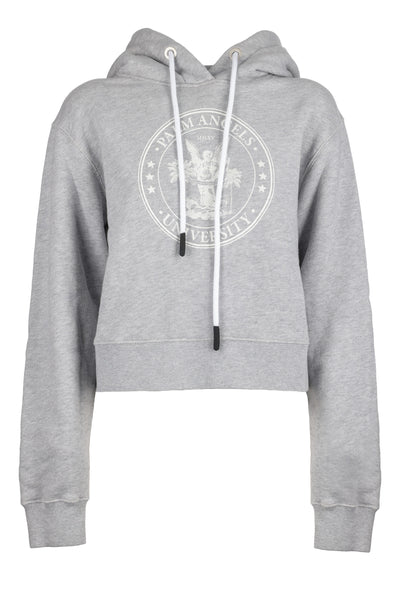 PALM ANGELS GRAY CROPPED SWEATSHIRT WITH HOOD 