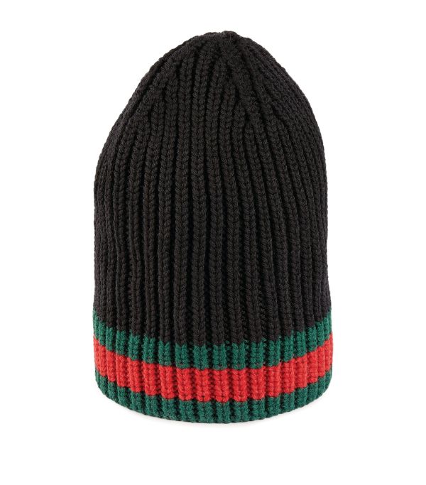 GUCCI WOOL WEB STRIPE BEANIE