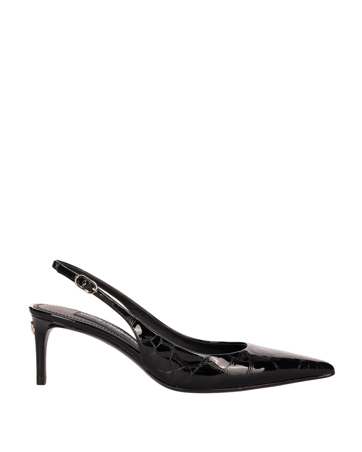 DOLCE & GABBANA LOLLO SLINGBACKS IN BLACK CROCK LEATHER