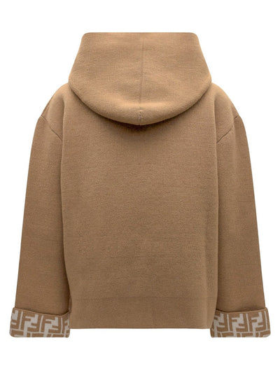 FENDI KIDS FF MONOGRAM DETAIL KNIT HOODED PULLOVER