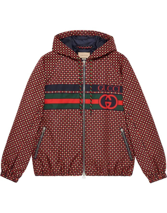 GUCCI HOUNDSTOOTH CANVAS JACKET IN RED