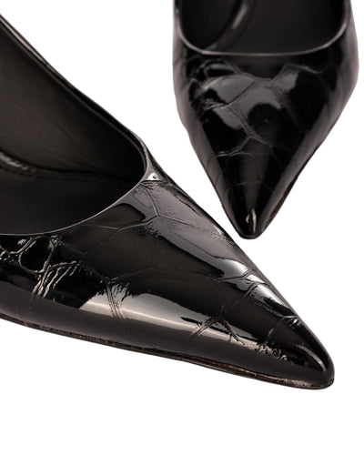 DOLCE & GABBANA LOLLO SLINGBACKS IN BLACK CROCK LEATHER