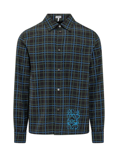 LOEWE ANAGRAM STAMP CHECK SILK SHIRT