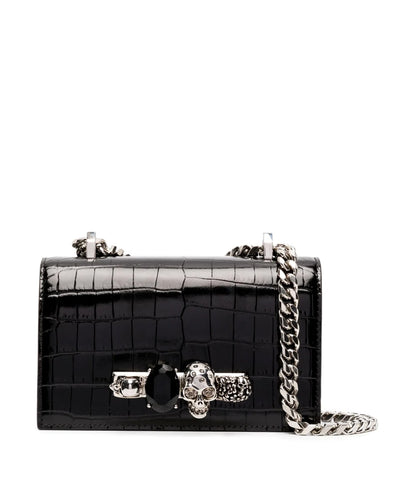 ALEXANDER MCQUEEN JEWELLED MINI SATCHEL IN CROCODILE PRINT