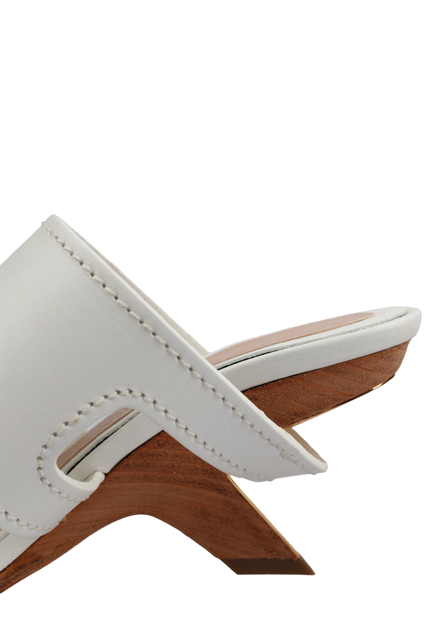 ALEXANDER MCQUEEN N.13 LEATHER SLIDE SANDALS WITH WOODEN HEEL IN WHITE