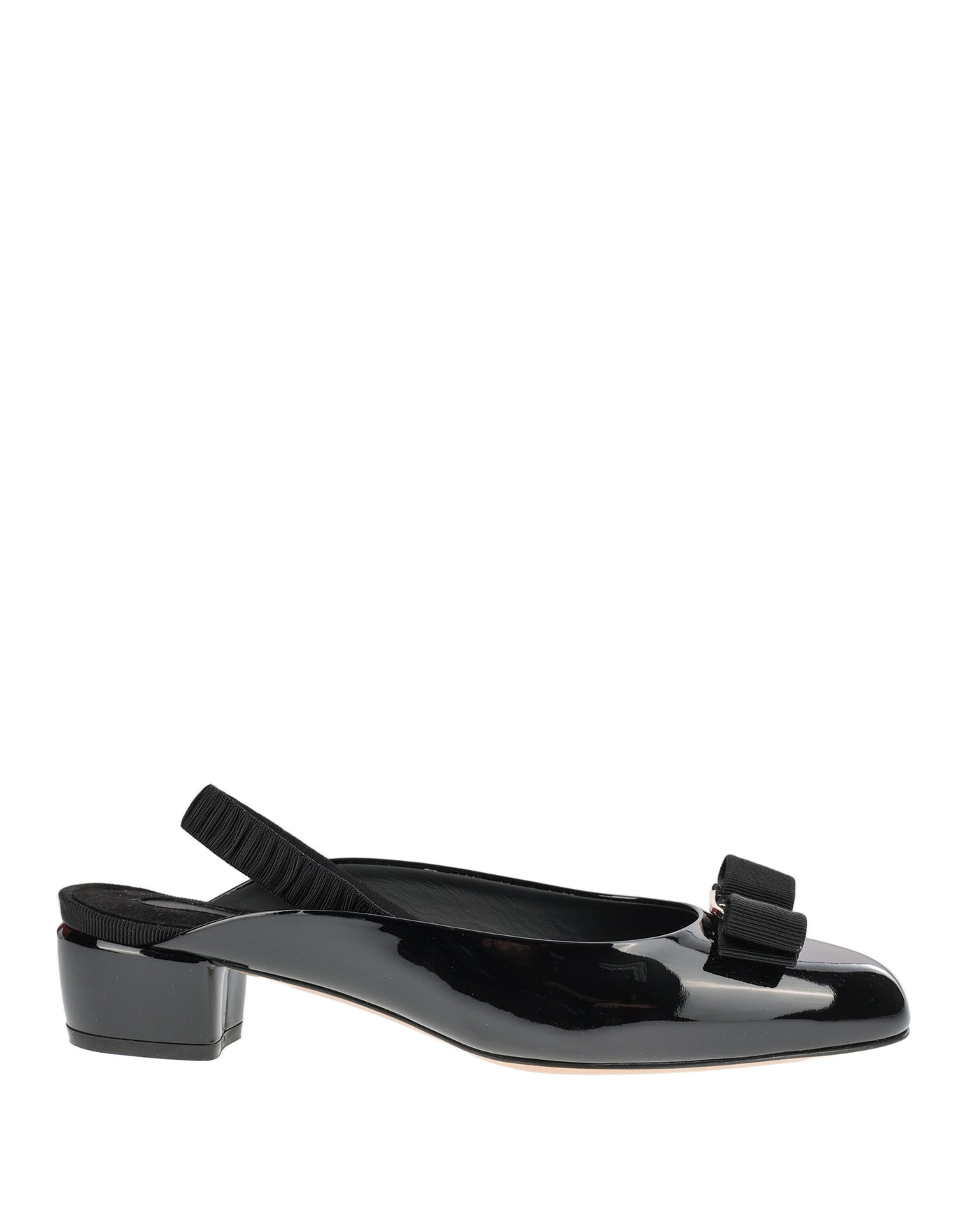 SALVATORE FERRAGAMO VARA SHINY DECOLLETES WITH BLACK LOW HEEL 