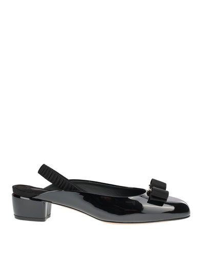 SALVATORE FERRAGAMO VARA SHINY DECOLLETES WITH BLACK LOW HEEL