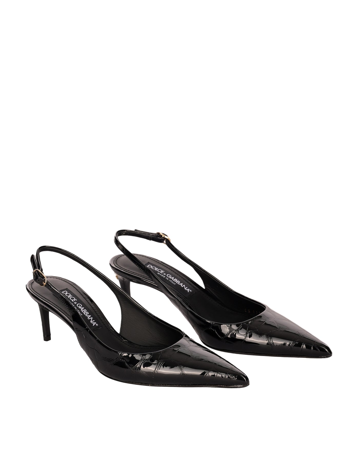 DOLCE & GABBANA LOLLO SLINGBACKS IN BLACK CROCK LEATHER