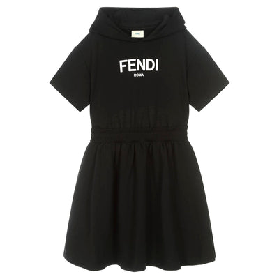 FENDI KIDS BLACK HOODED DRESS