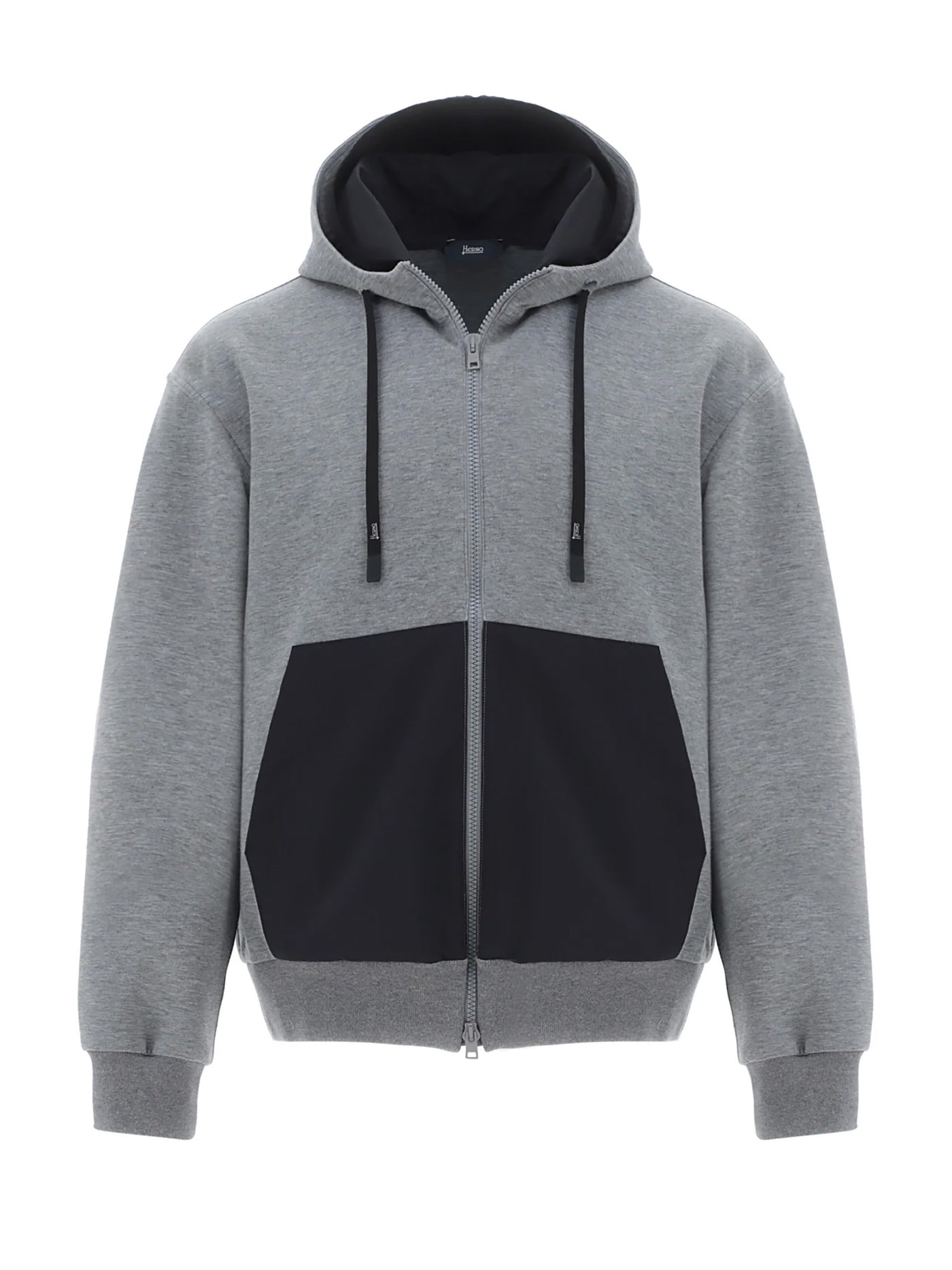 HERNO GRAY HOODED SWEATSHIRT WITH ZIP 