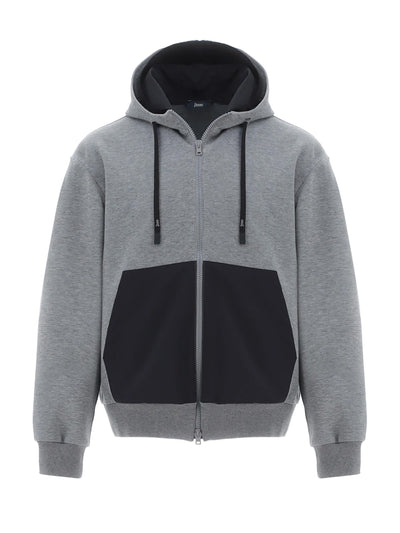 HERNO GRAY HOODED SWEATSHIRT WITH ZIP 