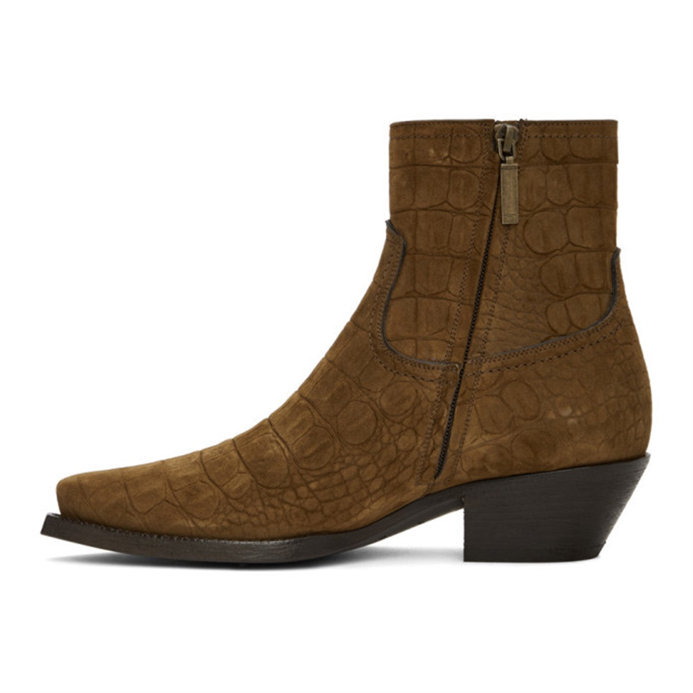 SAINT LAURENT LUKAS CROC SUEDE ANKLE BOOTS