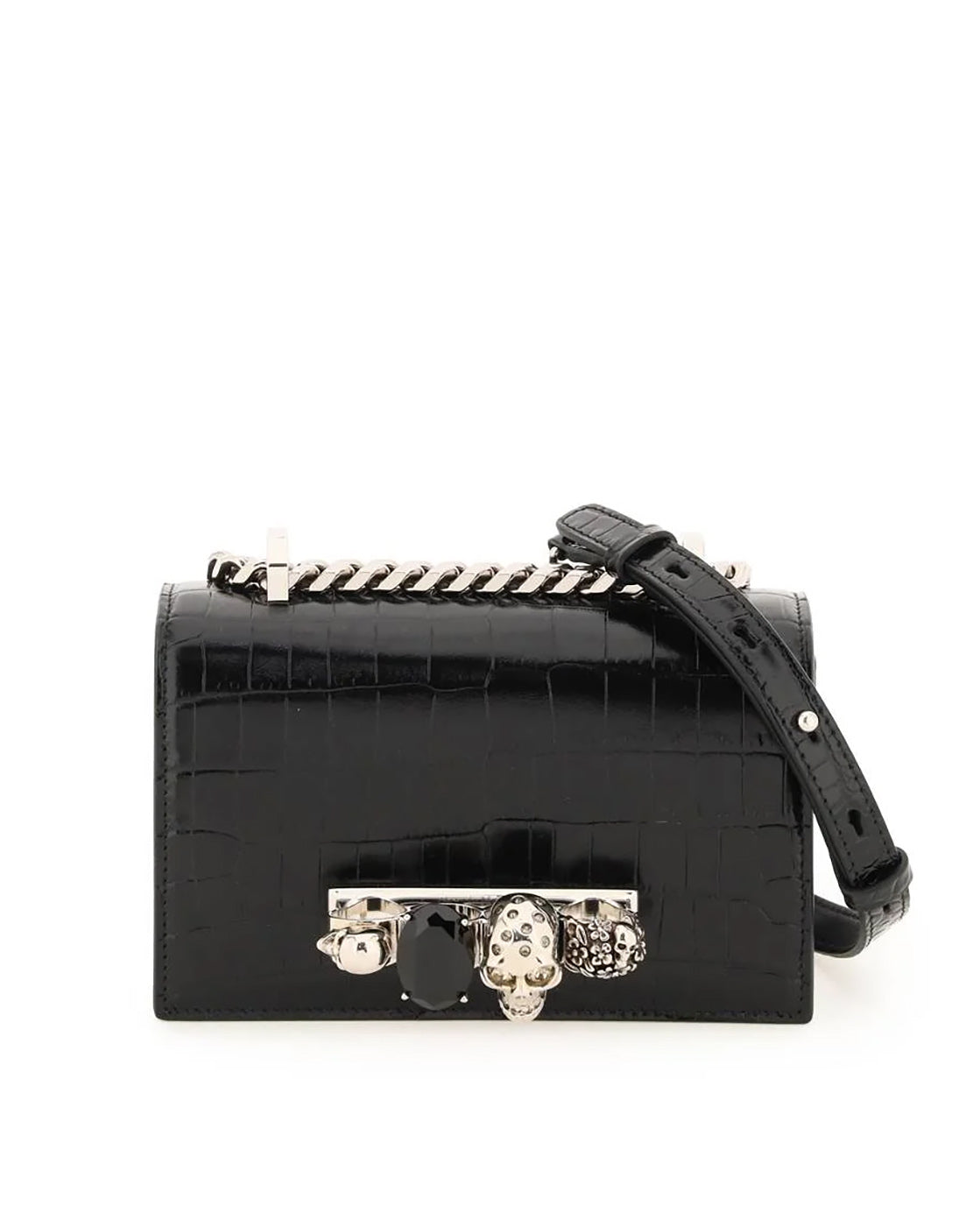 ALEXANDER MCQUEEN JEWELLED MINI SATCHEL IN CROCODILE PRINT